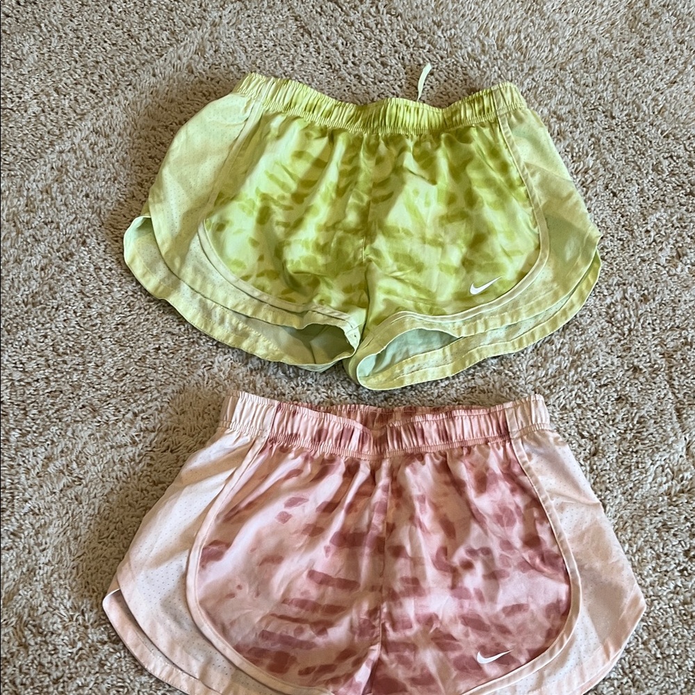 Nike Tie-Dye Running Shorts Set — Lime Green & Light Pink